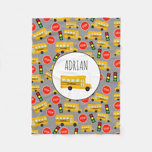 黄色のスクールバストップスサイン信号パターン フリースブランケット (正面)