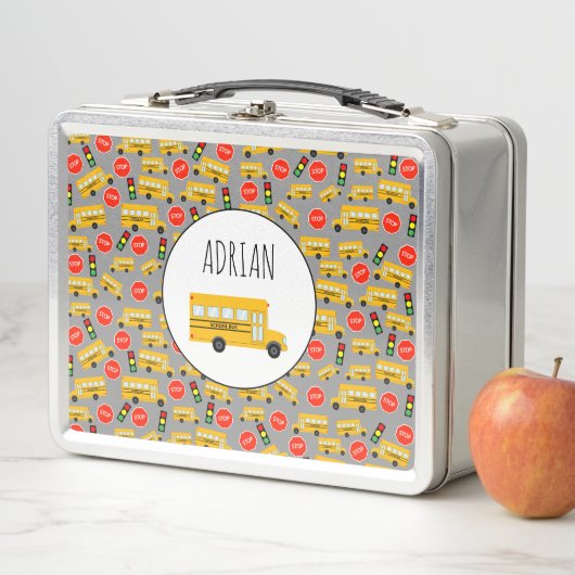 黄色のスクールバストップスサイン信号パターン メタルランチボックス (インサイチュ)