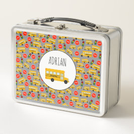 黄色のスクールバストップスサイン信号パターン メタルランチボックス