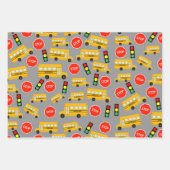 黄色のスクールバストップスサイン信号パターン ラッピングペーパーシート (正面2)