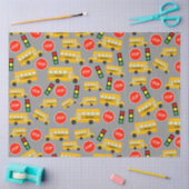 黄色のスクールバストップスサイン信号パターン 薄葉紙 (クラフト)