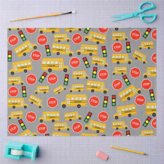 黄色のスクールバストップスサイン信号パターン 薄葉紙 (クラフト)