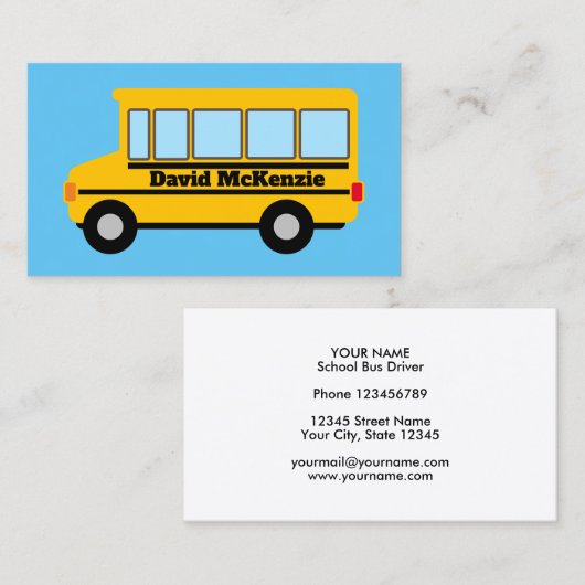 黄色のスクールバスドライバーの名刺テンプレート 名刺 (正面/裏面)