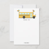 黄色のスクールバスパーティーキッズネーム サンキューカード (正面)
