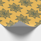 黄色のスケッチーの花にプロシアンブルー ラッピングペーパー (角)