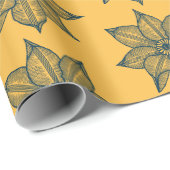 黄色のスケッチーの花にプロシアンブルー ラッピングペーパー (ロールコーナー)