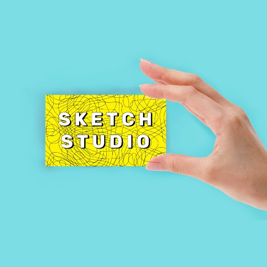 黄色のスケッチ エンボス加工 手描きライン 名刺