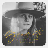 黄色のスタイリッシュ台本写真の卒業 スクエアシール (正面)