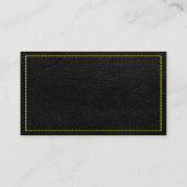 黄色のステッチされた黒い革の背景 名刺 (裏面)