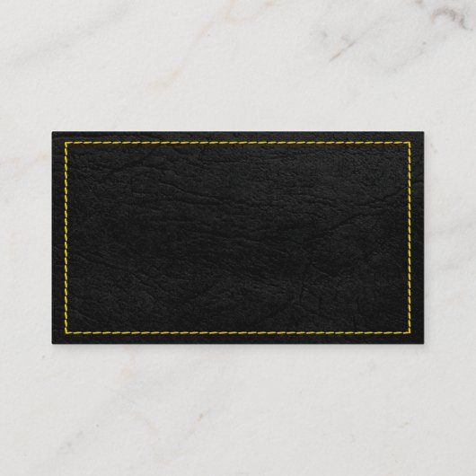 黄色のステッチされた黒い革の背景 名刺 (裏面)