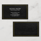 黄色のステッチされた黒い革の背景 名刺 (正面/裏面)