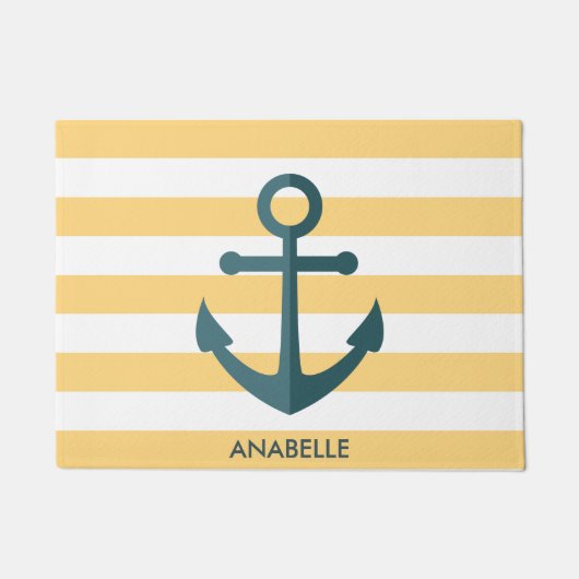 黄色のストライプおよび青いいかり ドアマット (正面)