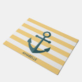 黄色のストライプおよび青いいかり ドアマット (アングル)