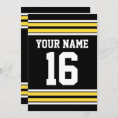 黄色のストライプが入った黒と白のチームジャージ 招待状 (正面/裏面)