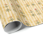 黄色のストライプに花のモチーフ ラッピングペーパー (ロールコーナー)