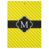 黄色のストライプパターン黒のカスタムのモノグラム クリップボード (裏面)