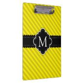 黄色のストライプパターン黒のカスタムのモノグラム クリップボード (右)