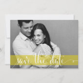 黄色のストライプ写真の発表日を保存 招待状 (正面)