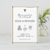 黄色のストライプ枠の結婚式予定日お知らせ招待状 招待状 (スタンド正面)