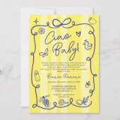 黄色のストライプ イタリアンテーマのチャオ ベイビーシャワー 招待状 (正面)