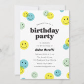 黄色のスマイリーなハッピーな顔の子供の誕生日パーティー 招待状 (正面)
