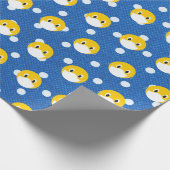 黄色のスマイル顔と水玉模様上のマスク ラッピングペーパー (角)