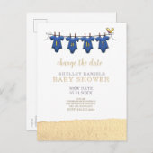 黄色のスワップ衣服赤ちゃんシャワー日付の変更 案内ポストカード (正面/裏面)