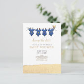 黄色のスワップ衣服赤ちゃんシャワー日付の変更 案内ポストカード (スタンド正面)