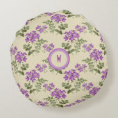 黄色のソフトバイオレット淡い色のパターン(イニシャル付き) ラウンドクッション (裏面)