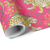 黄色のタイガーオンピンクの背景フローラ ラッピングペーパー (ロールコーナー)