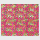 黄色のタイガーオンピンクの背景フローラ ラッピングペーパー (フラット)