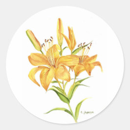 黄色のタイガーユリの水色 ラウンドシール