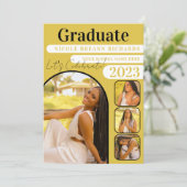黄色のタイポグラフィ写真の卒業発表 招待状 (スタンド正面)