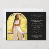 黄色のタイポグラフィ写真の卒業発表 招待状 (裏面)