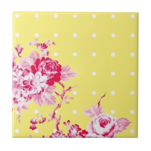 黄色のタイルにピンクのバラ タイル (正面)
