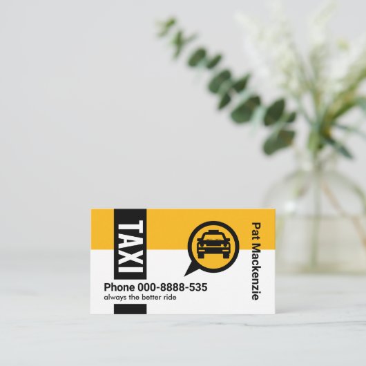 黄色のタクシレイヤの黒いタブ 名刺 (スタンド正面)