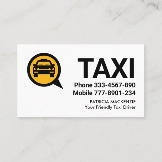 黄色のタクシレイヤの黒いタブ 名刺 (裏面)