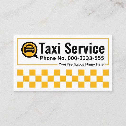 黄色のタクシーのチェックボックスフレーム 名刺 (正面)