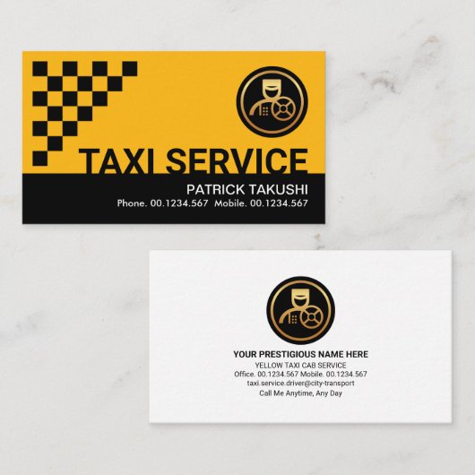 黄色のタクシーのチェックボックス 名刺 (正面/裏面)