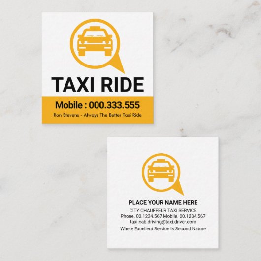 黄色のタクシー乗りスピーチボックス スクエア名刺 (正面/裏面)