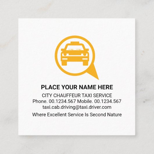 黄色のタクシー乗りスピーチボックス スクエア名刺 (裏面)