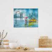 黄色のタクシー夫婦の雨の日ロマンチックなカップル ポスター (キッチン)