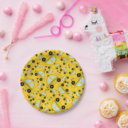 黄色のタクシー柄 ペーパープレート (パーティー)