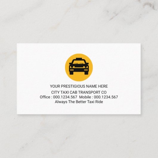 黄色のタクシー路線に乗るタクシー車 名刺 (裏面)