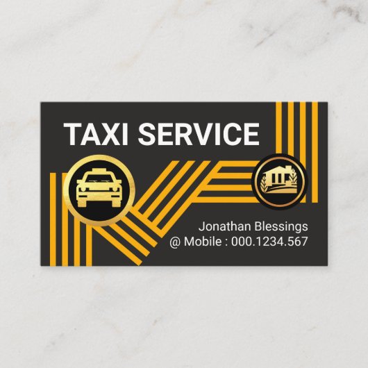 黄色のタクシー路線に乗るタクシー車 名刺 (正面)