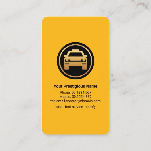 黄色のタクシー車のスポットライトのタクシー運転手 名刺 (裏面)