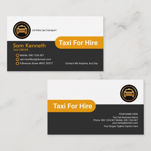 黄色のタブ列タクシー運転手輸送 名刺 (正面/裏面)