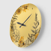 黄色のタンポポ キノコ 緑の草原 地方 ラージ壁時計 (傾斜)