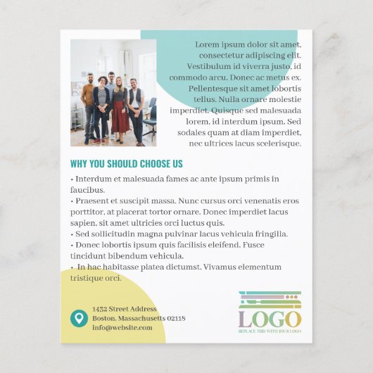 黄色のターコイズサークルのロゴ写真プロモーション チラシ (裏面)