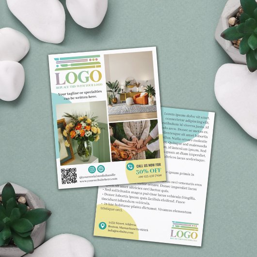 黄色のターコイズサークルのロゴ写真プロモーション チラシ